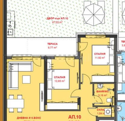 Снимка 2 — Тристаен апартамент с двор в Меден рудник, Бургас