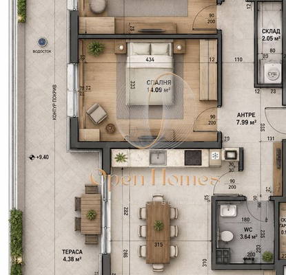 Снимка 2 — Тристаен апартамент с голяма тераса в Беломорски, Пловдив