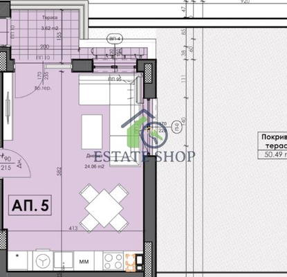 Снимка 2 — Двустаен апартамент с покривна тераса в Гагарин, Пловдив