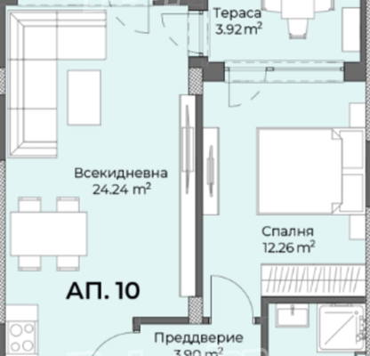 Снимка 5 — Двустаен апартамент с тераса в Христо Смирненски, Пловдив