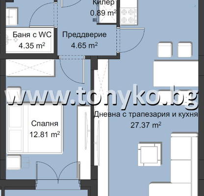 Снимка 5 — Двустайно жилище с лоджия в Христо Смирненски, Пловдив