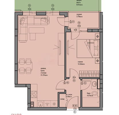 Снимка 3 — Двустаен апартамент с двор в Христо Смирненски, Пловдив