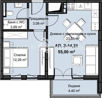 Снимка 2 — Двустаен апартамент с тераса в Христо Смирненски, Пловдив
