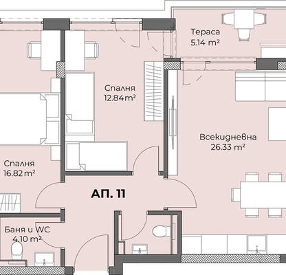 Снимка 4 — Тристаен апартамент с тераса в Христо Смирненски, Пловдив