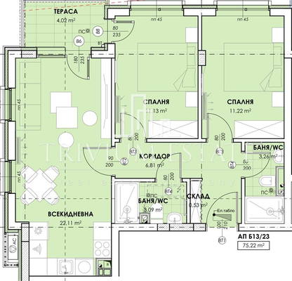 Снимка 2 — Тристаен апартамент в Кючук Париж с функционално разпределение