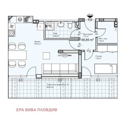 Снимка 3 — Двустаен апартамент с голяма тераса в кв. Прослав, Пловдив