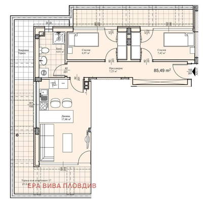 Снимка 3 — Тристаен апартамент с голяма тераса в кв. Прослав, Пловдив