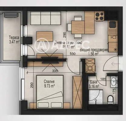 Photo 4 — Two-room apartment in Dianabad with terrace and elevator