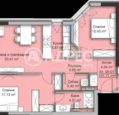 Снимка 4 — Тристаен апартамент в Кръстова вада с лоджия и асансьор