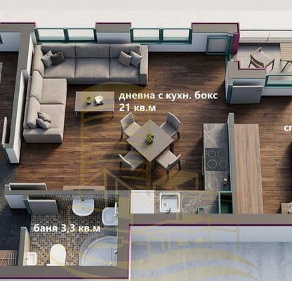 Снимка 2 — Тристаен апартамент в Малинова долина с паркомясто