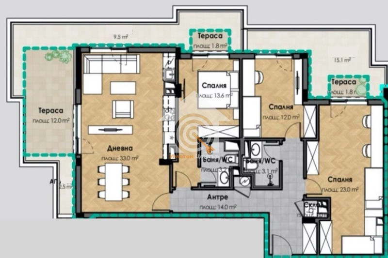 4-bedroom apartment in Sofiya, Malinova Dolina