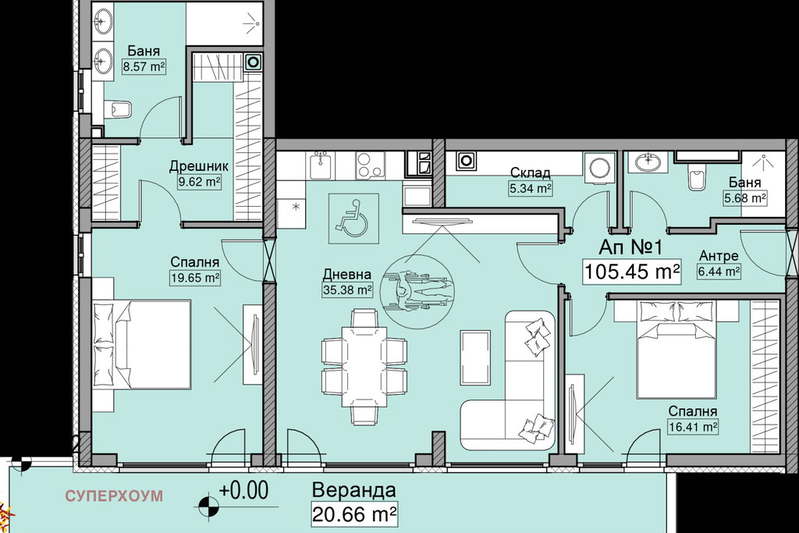 Тристаен апартамент с двор в Манастирски ливади, София