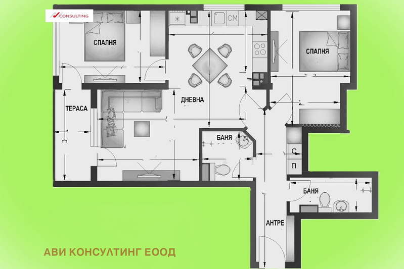 Тристаен апартамент 110 кв.м в Овча купел 2 с тераса