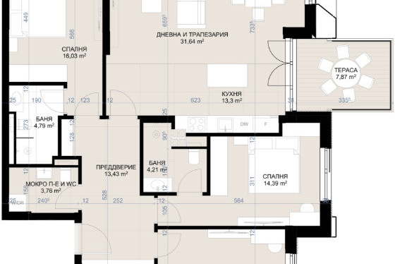 4-room apartment in Simeonovo with two terraces