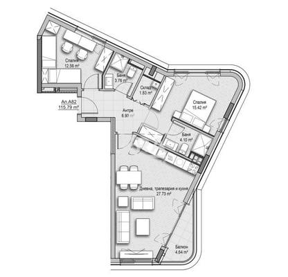 Снимка 3 — Тристаен апартамент с две бани в кв. Витоша, София