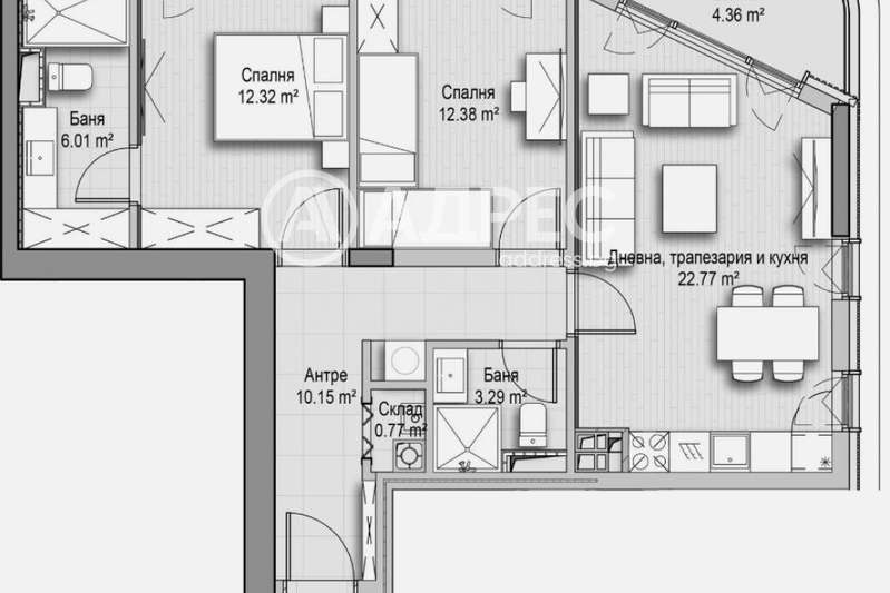 3-bedroom apartment in Sofiya, Vitosha
