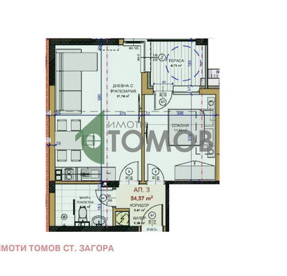 Снимка 3 — Двустаен апартамент в Стара Загора, Железник - център