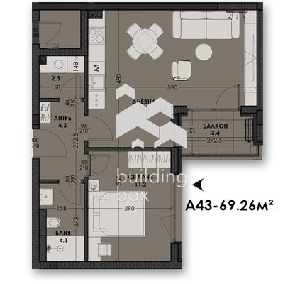 Снимка 3 — Двустаен апартамент в кв. Виница, Варна с балкон
