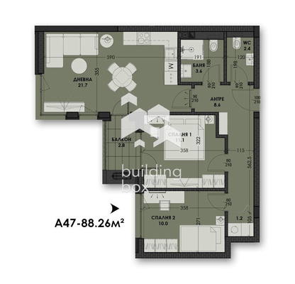 Снимка 2 — Тристаен апартамент в кв. Виница, Варна с балкон