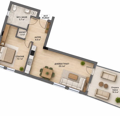 Photo 3 — Two-room apartment with large terrace in Vladislav Varnenchik, Varna