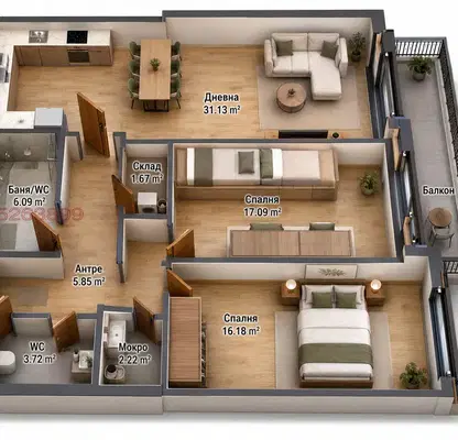 Photo 3 — 3-bedroom apartment in Sofia, Bojurishte