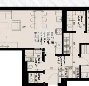 Снимка 2 — Тристаен апартамент в Изгрев, Бургас с асансьор