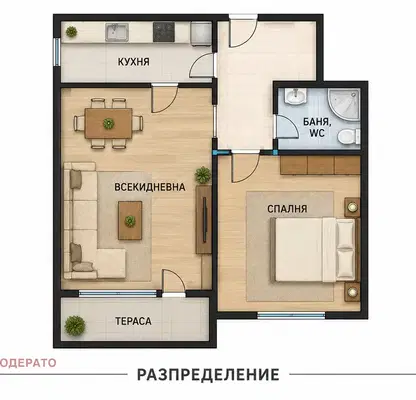 Снимка 2 — Двустаен апартамент с тераса в Лазур, Бургас
