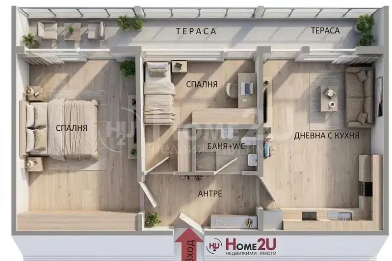 3-room apartment in Slaveykov, Burgas with large terrace