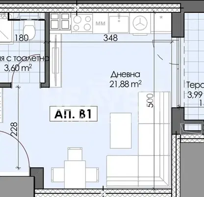 Photo 4 — One-room apartment in Gagarin, Plovdiv with terrace