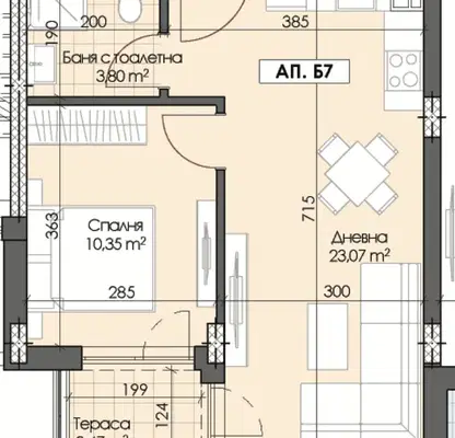 Снимка 3 — Двустаен апартамент с тераса в Северен, Пловдив