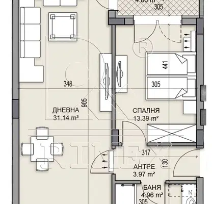 Photo 2 — Two-room apartment in Gagarin with terrace on 6th floor