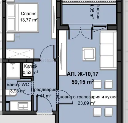 Photo 3 — Two-room apartment with terrace in Hristo Smirnenski, Plovdiv