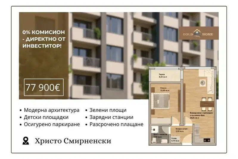 2-стаен апартамент в Христо Смирненски с тераса