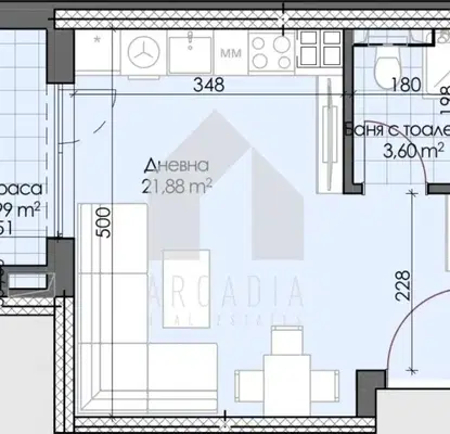 Photo 2 — One-room apartment in Karshiyaka with terrace, Plovdiv