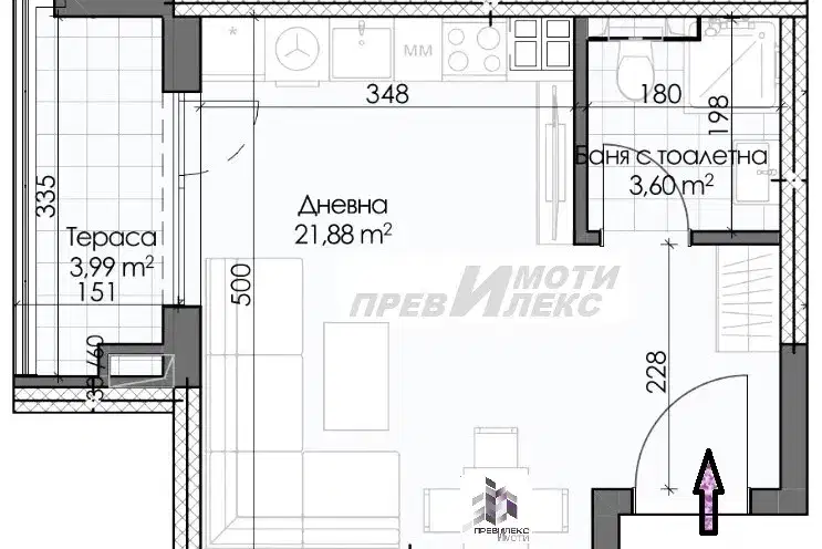 One-room apartment in Karshiyaka with south-facing terrace in Plovdiv