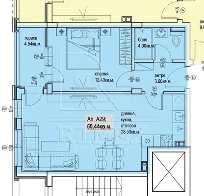 Photo 2 — Two-room apartment with terrace in Karshiyaka, Plovdiv