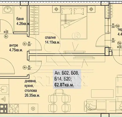 Photo 2 — Two-room apartment with terrace in Karshiyaka, Plovdiv