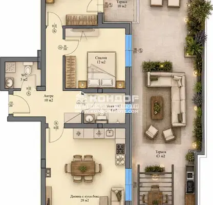 Photo 2 — Three-room apartment with large terrace in Karshiyaka, Plovdiv