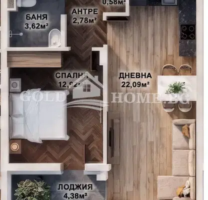 Снимка 2 — Двустаен апартамент в Кючук Париж, Пловдив с тераса
