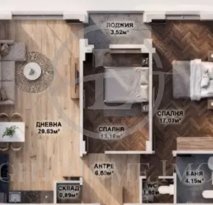Снимка 2 — Тристаен апартамент с тераса в Кючук Париж, Пловдив