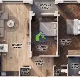 Снимка 2 — Тристаен апартамент в Кючук Париж с паркомясто в затворен комплекс