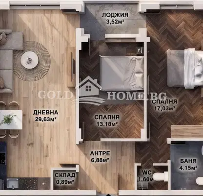 Снимка 2 — Тристаен апартамент в Кючук Париж, Пловдив с тераса