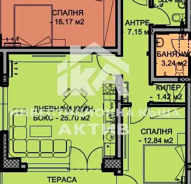 Снимка 2 — Двустаен апартамент в Остромила с функционално разпределение