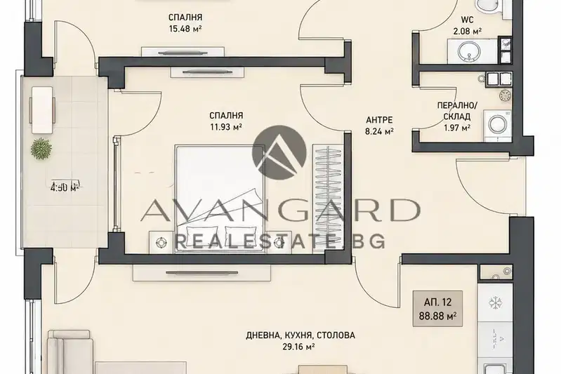 Three-room apartment with terrace in Ostromila, Plovdiv