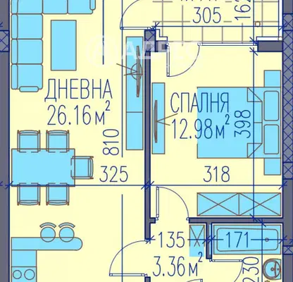 Снимка 4 — Двустаен апартамент с тераса в Тракия, Пловдив