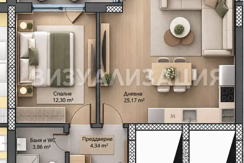 Two-room apartment in Trakiya, Plovdiv with terrace
