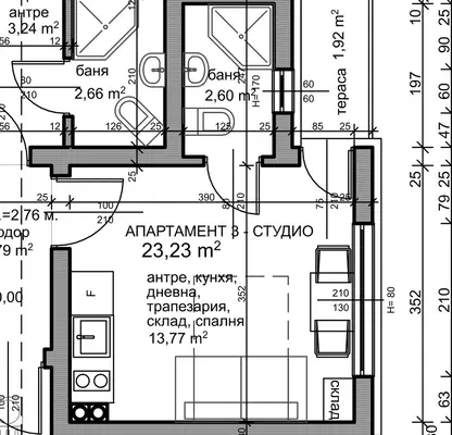 Снимка 2 — Едностаен апартамент в с. Кранево с тераса в нова сграда