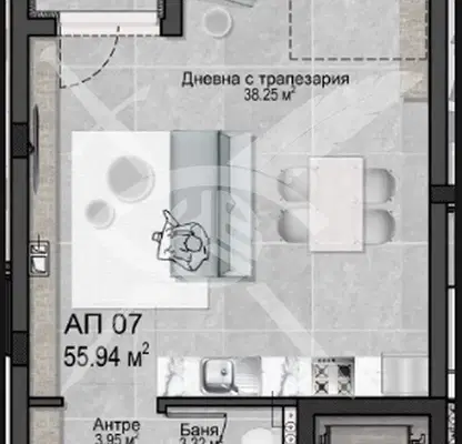 Photo 2 — Spacious one-room apartment in Lozen village with parking space