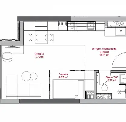 Снимка 4 — Едностаен апартамент 60 кв.м в Център с roof top зона