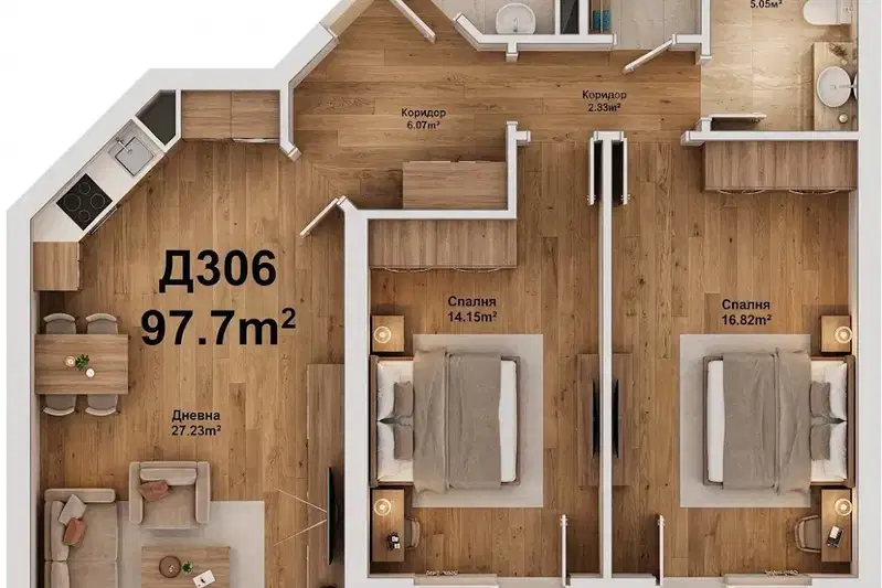 Three-room apartment with terrace in Druzhba 1, Sofia